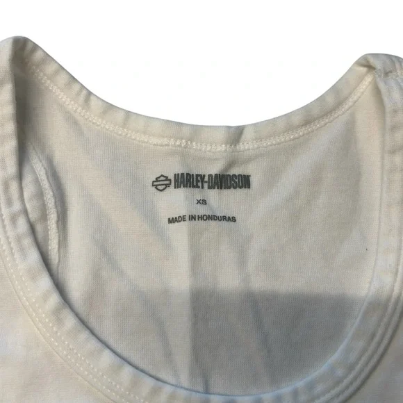 Harley Davidson Size XS Cuttoff Crop Tank Top White Black Moto Biker Grunge Alt - Picture 3 of 6